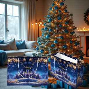 Magical Christmas time - golden snowflakes, Large Gift Bag