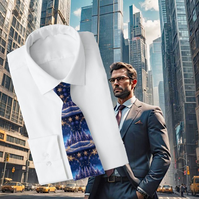 Magical Christmas time - golden snowflakes on blue Neck Tie (Creator Uploaded)