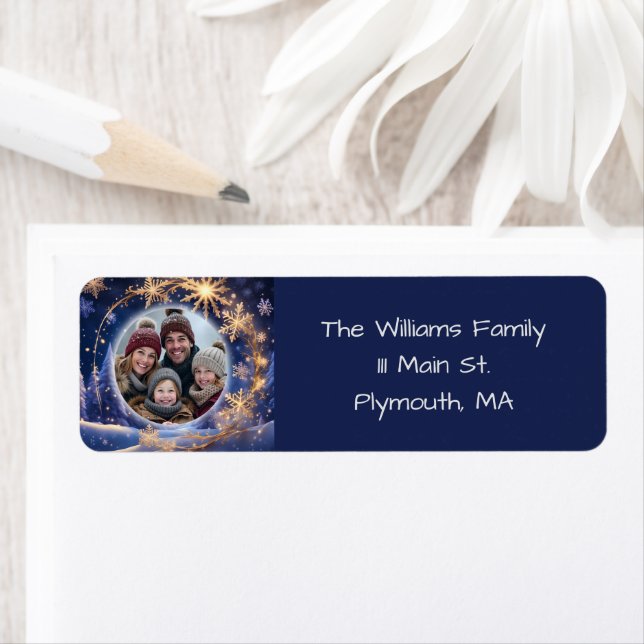 Magical Christmas time - golden snowflakes, photo Label (Insitu)