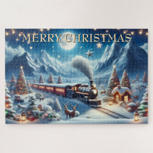 Magical Christmas Train in Snowy Mountains Jigsaw Puzzle