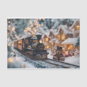 Magical Christmas Train Scene with Teddy Bear  Tissue Paper