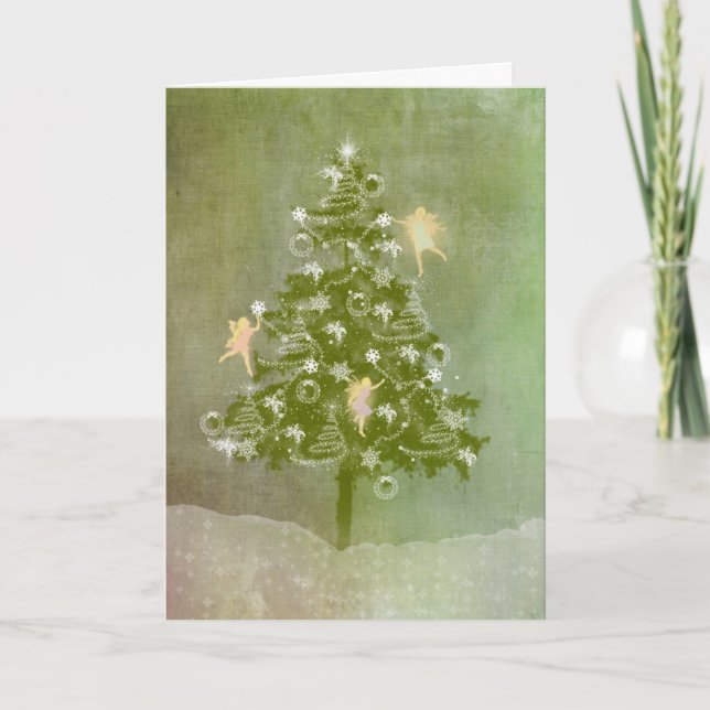 Magical Christmas, Tree & Fairies Holiday Card (Front)