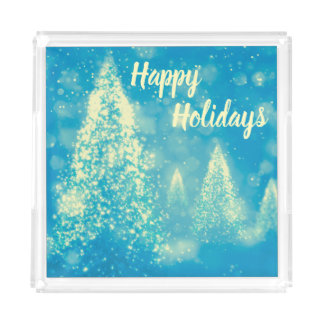 Magical Christmas Trees Happy Holidays Acrylic Tray