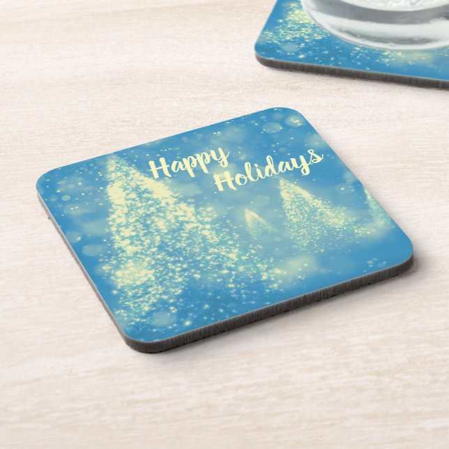 Magical Christmas Trees Happy Holidays Beverage Coaster (Left Side)