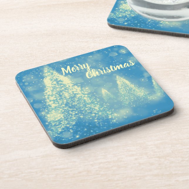Magical Christmas Trees Merry Christmas Beverage Coaster (Left Side)