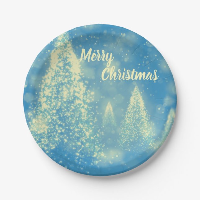 Magical Christmas Trees Merry Christmas Paper Plates (Front)