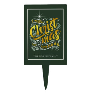 Magical Christmas Typography Gold ID441 Cake Topper