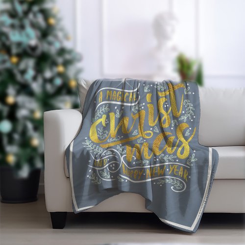 Magical Christmas Typography Gold ID441 Fleece Blanket
