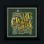 Magical Christmas Typography Gold ID441 Gift Box<br><div class="desc">Beautiful Christmas keepsake box design featuring elegant gold foil typography of 'A Magical Christmas and Happy New Year'. Design is framed in white and decorated with berries, mistletoe with a shining star accent on an optional dark, forest green background. Search ID441 to see other coordinating products and additional color options...</div>