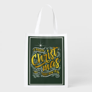 Magical Christmas Typography Gold ID441 Grocery Bag
