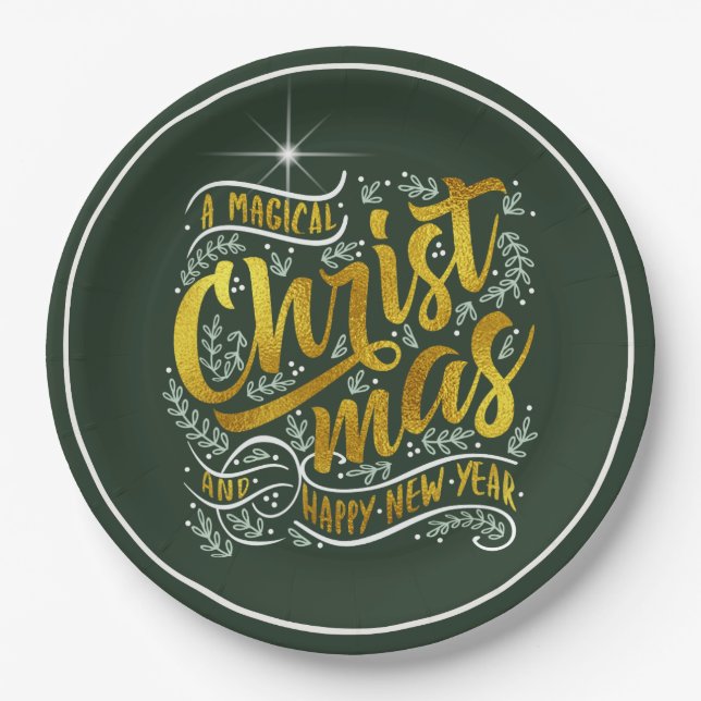 Magical Christmas Typography Gold ID441 Paper Plates (Front)