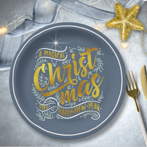 Magical Christmas Typography Gold ID441 Paper Plates