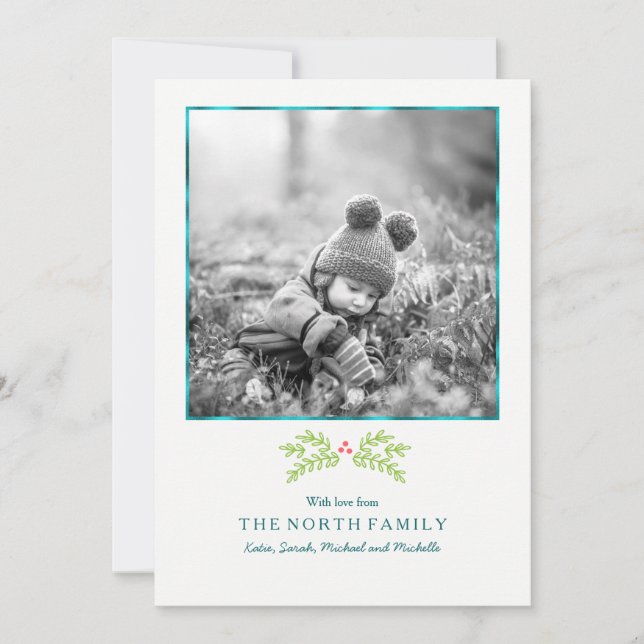 Magical Christmas Typography Photo Teal ID441 Holiday Card (Front)