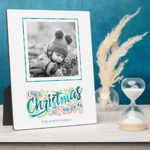 Magical Christmas Typography Photo Teal ID441 Plaque