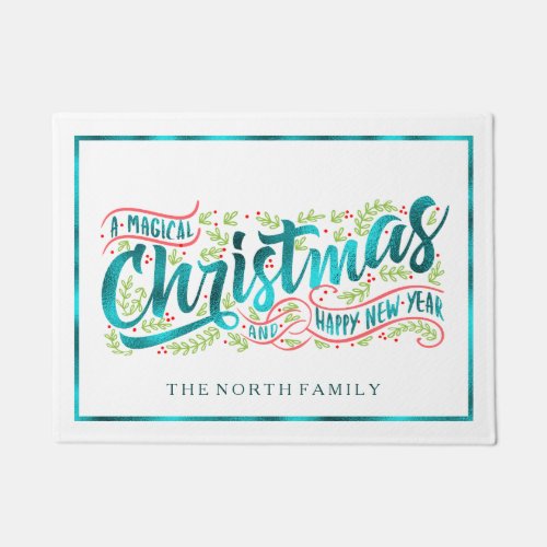 Magical Christmas Typography Teal ID441 Doormat