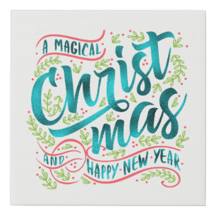 Magical Christmas Typography Teal ID441 Faux Canvas Print