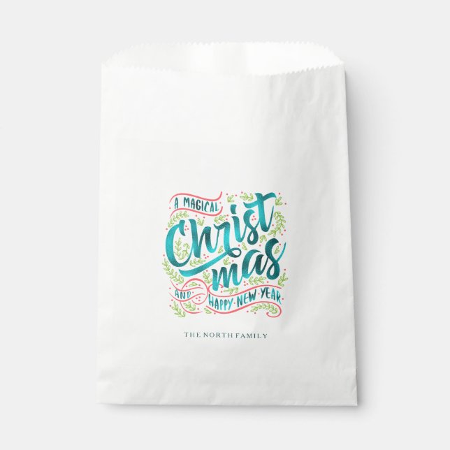 Magical Christmas Typography Teal ID441 Favor Bag (Front)