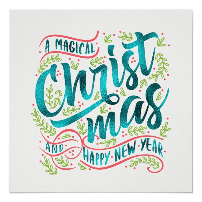 Magical Christmas Typography Teal ID441 Poster (Front)
