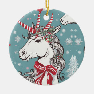 Magical Christmas Unicorn Ceramic Ornament