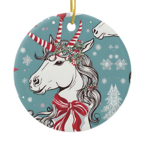 Magical Christmas Unicorn Ceramic Ornament