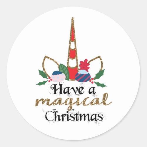 Magical Christmas Unicorn Classic Round Sticker