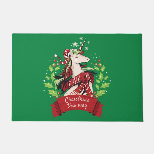 Magical Christmas Unicorn Doormat (Front)