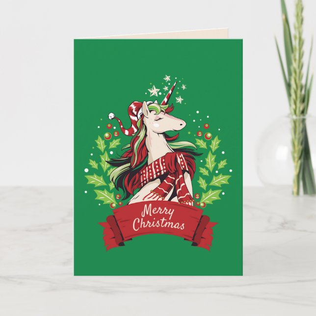 Magical Christmas Unicorn Holiday Card (Front)