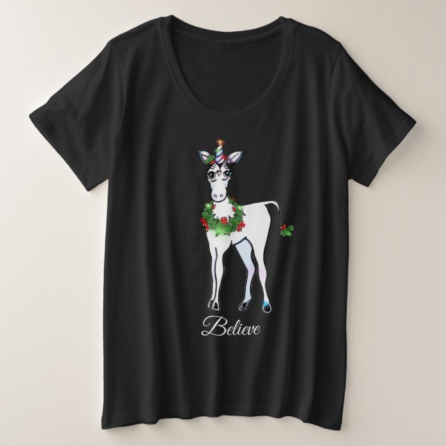 Magical Christmas Unicorn just believe Plus Size T-Shirt (Design Front)