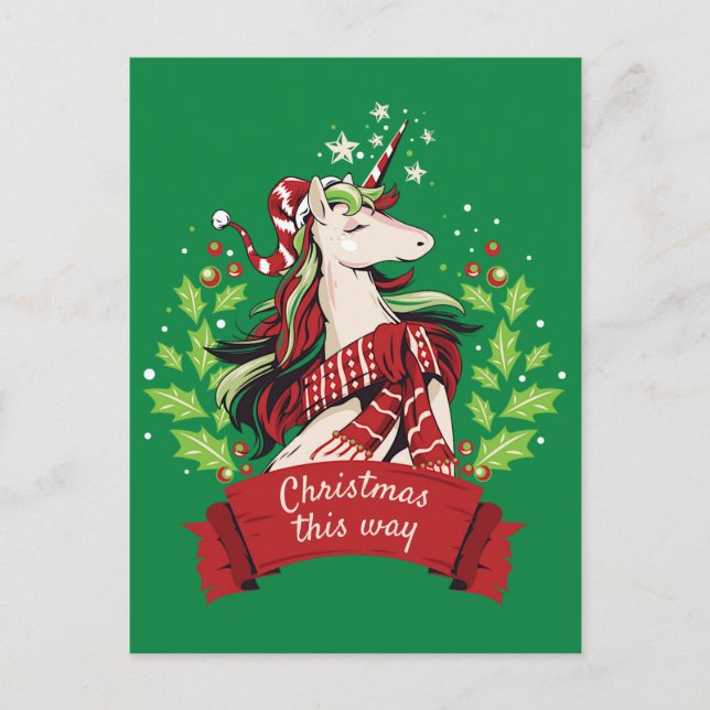 Magical Christmas Unicorn Postcard (Front)