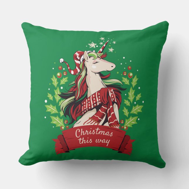 Magical Christmas Unicorn Throw Pillow (Front)