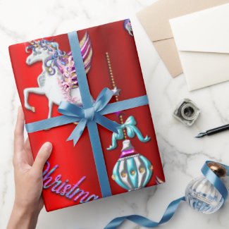 Magical Christmas Unicorns on Red