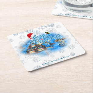 Magical Christmas Village Square Paper Coaster