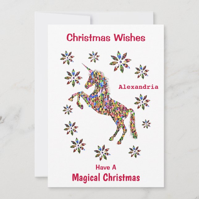 Magical Christmas Wishes Unicorn Personalize Holiday Card (Front)