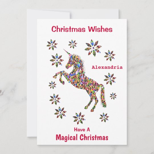 Magical Christmas Wishes Unicorn Personalize Holiday Card Zazzle.com