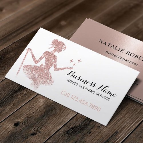Magical Cleaning Rose Gold Glitter Maid Service Business Card