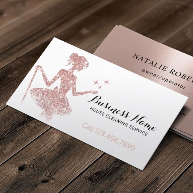 Magical Cleaning Rose Gold Glitter Maid Service Business Card (Creator Uploaded)