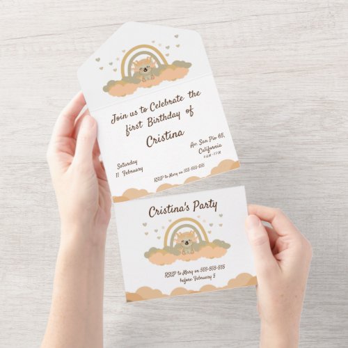 magical cloud rainbow koala bear all in one invitation