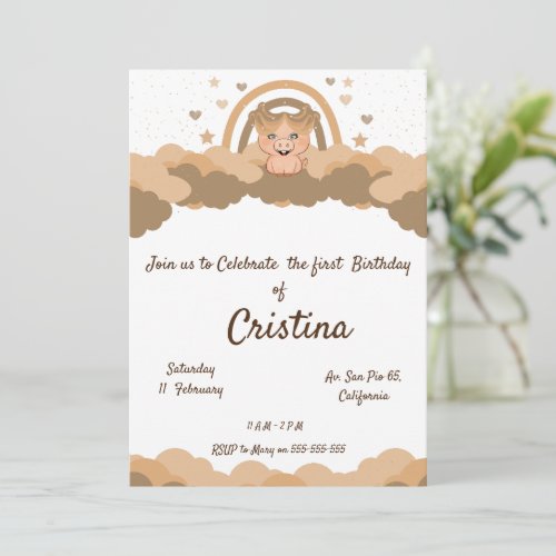 magical cloud rainbow pig invitation