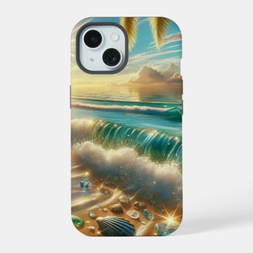 Magical Coastline with Blue Waves and Sea Glass iPhone 15 Case