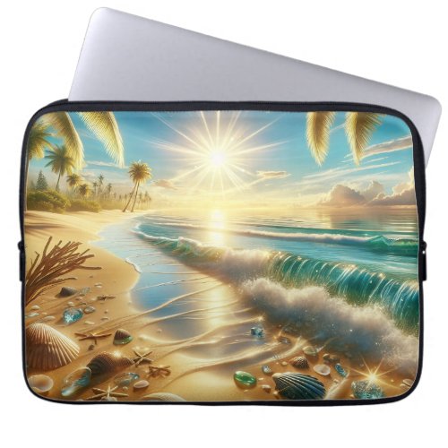 Magical Coastline with Blue Waves and Sea Glass Laptop Sleeve