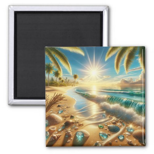 Magical Coastline with Blue Waves and Sea Glass Magnet