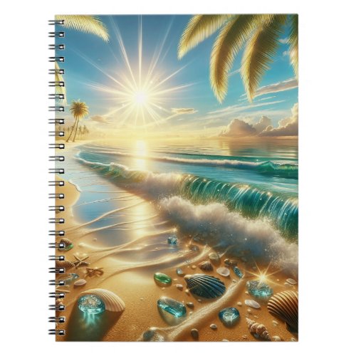 Magical Coastline with Blue Waves and Sea Glass Notebook