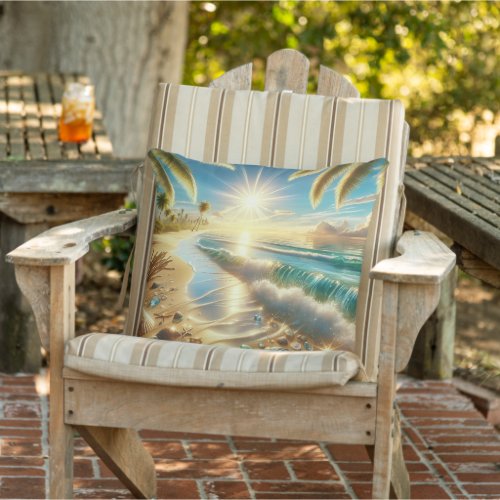 Magical Coastline with Blue Waves and Sea Glass Outdoor Pillow