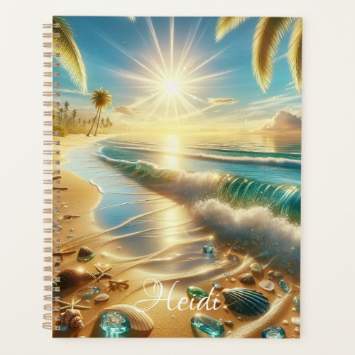 Magical Coastline with Blue Waves and Sea Glass Planner
