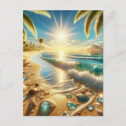 Magical Coastline with Blue Waves and Sea Glass Postcard