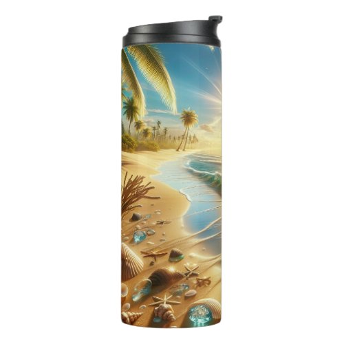 Magical Coastline with Blue Waves and Sea Glass Thermal Tumbler
