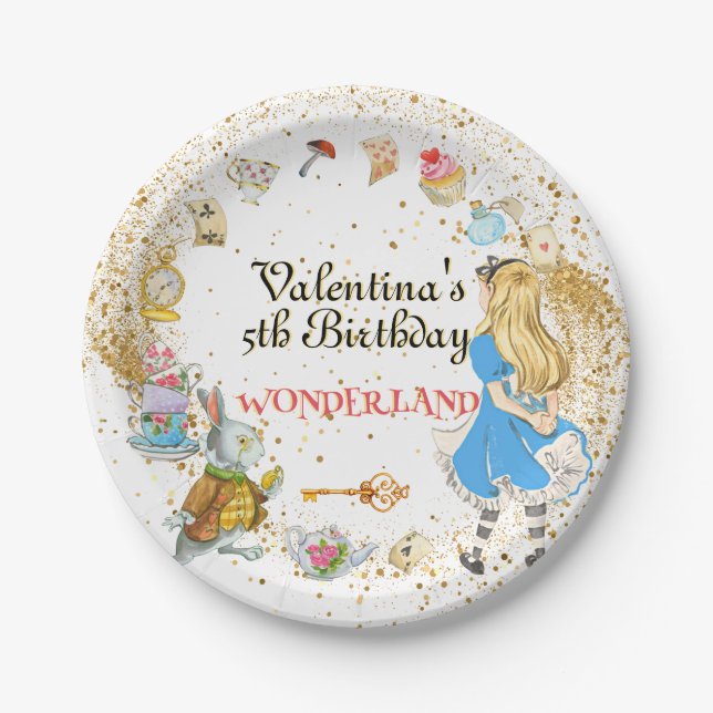 Magical Colorful Alice's Wonderland Birthday Paper Plates (Front)