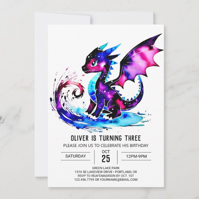 Magical Colorful Dragon Digital Boy Birthday Invitation (Front)