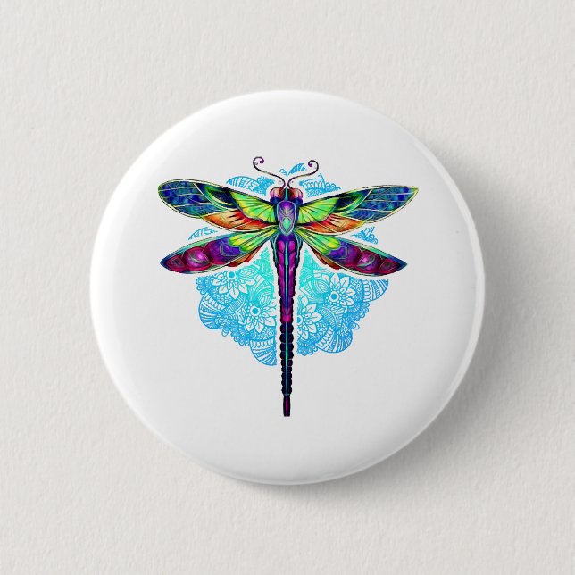 Magical Colorful Dragonfly Mandala    Button (Front)