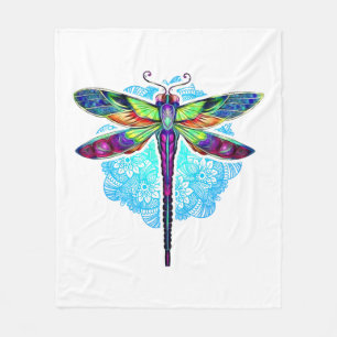 Magical Colorful Dragonfly Mandala Fleece Blanket